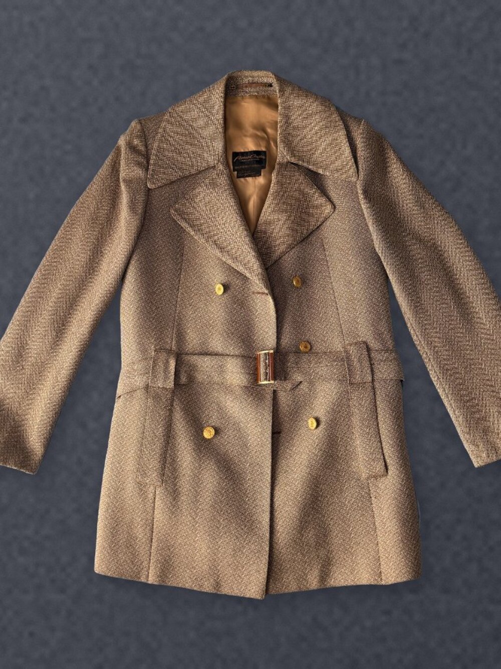 Vintage 70s Pierre Cardin Taupe Wool Belted Coat S